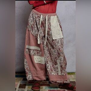 295 - POL Jacquard Printed Patchwork Woven Joggers in Pink and Cream